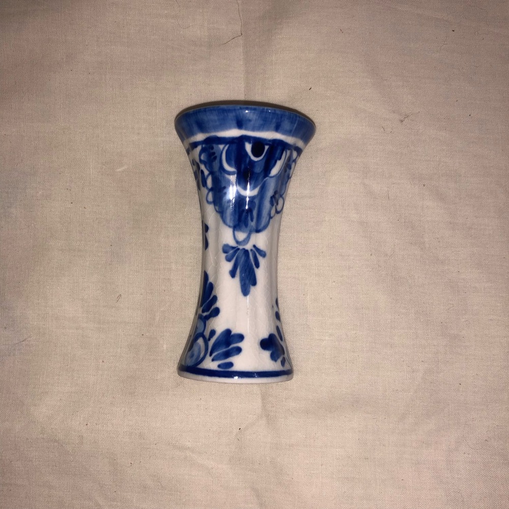 Hand Painted Delfts Blauw Mini Vase Blue White Floral Ceramic Bud Vase 3.25 inch